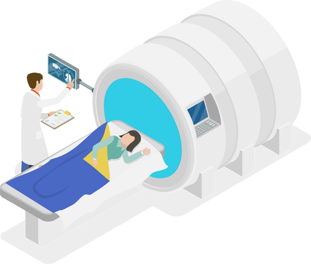 3D Isometric Flat  Conceptual Illustration of MRI Tomography, Magnetic Resonance Imaging